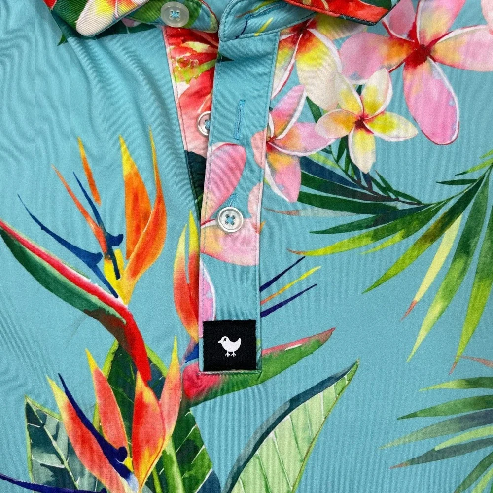 Bad Birdie Golf‎ Shirt Mens Large (Small) Colorful Tropical Floral Performance
